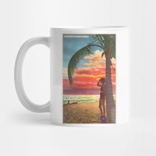 Silhouettes at sunset in Florida postcard Mug